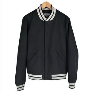 SLATE & STONE Men's Black Wool-Blend Varsity Jacket Striped Ribbed Trim Size M